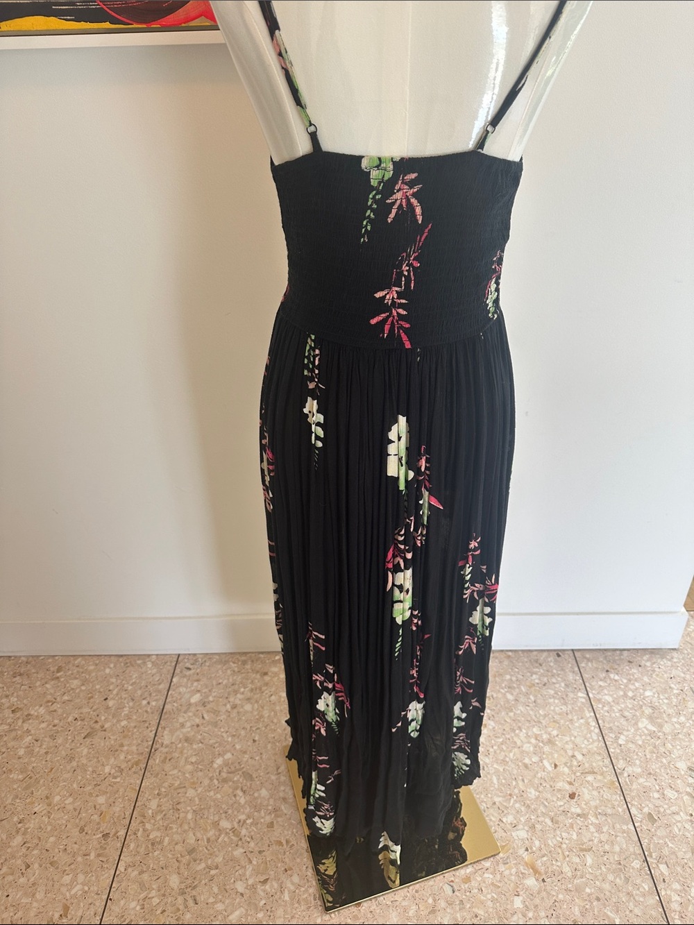 Free People Black Floral Smocked Maxi Dress with Spaghetti Straps - Picture 8 of 11